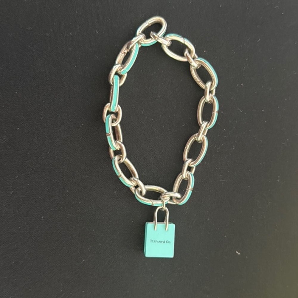 Tiffany & Co. Silver and Blue Chain Link Bracelet- like new. Never worn.